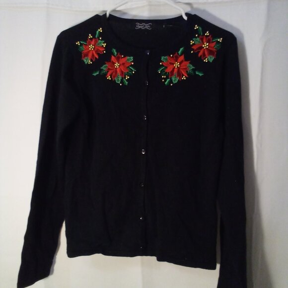 Crystal-Kobe Sweaters - Crystal Kobe Cardigan Sweater S Button Up Long Sleeve Christmas Holiday Black